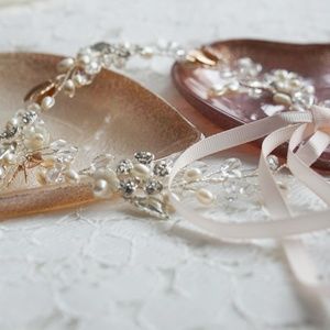 Bridal hair band w. Rosegold, crystal and pearls